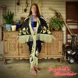 Luna Moth Chartreuse Sage Green Moon Phases Robe, Star Moon Sun Mushroom Black Witch Wings Fortune Teller Duster, Gothic Oracle Kimono, Fringe Celestial Costume, Festival Oddity Robe Flowing Bohemian Dance Goddess Royal Blue Priestess Mystical Eye