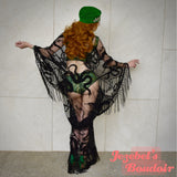 Sheer Mystical Snake Kimono, Fringe Burn Out Velvet Witchy Duster, Gothic Fortune Teller Bohemian Oracle Costume, Festival Goddess Bat Wing Cocoon Robe Dark Deco Black Poiret Serpent Queen Burlesque Occult Gothic Romantic Priestess