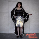 Star Velvet Fortune Teller Robe, Silver Black Witch Celestial Art Nouveau Flowing Dressing Gown, Constellation Oracle Costume, Occult Pagan Wizard Cocoon Robe, Beaded Fringe Kimono Goddess Duster Priestess Dance Wrap Wicca Mystical Festival Majestic