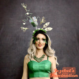 Absinthe Little Green Faerie Headband, Fleur de Lis New Orleans Headpiece, Fairy Light Up Sugar Cube Headdress, Mardi Gras Costume, Unique Parade, Carnival Spoons Glass French Fee Vert Hand Made Wearable Art Spoon
