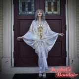Silver Sequin Duster, NYE Art Nouveau Bat Wing Dressing Gown, New Year's Eve Glamorous Erte Burlesque Costume Cocoon Robe, Fortune Teller Gatsby Oracle Flowing Kimono, 1920s Dance Wrap Drag Queen Old Hollywood Halloween Carnival Goddess Majestic