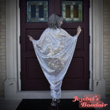 Silver Sequin Duster, NYE Art Nouveau Bat Wing Dressing Gown, New Year's Eve Glamorous Erte Burlesque Costume Cocoon Robe, Fortune Teller Gatsby Oracle Flowing Kimono, 1920s Dance Wrap Drag Queen Old Hollywood Halloween Carnival Goddess Majestic