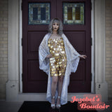 Silver Sequin Duster, NYE Art Nouveau Bat Wing Dressing Gown, New Year's Eve Glamorous Erte Burlesque Costume Cocoon Robe, Fortune Teller Gatsby Oracle Flowing Kimono, 1920s Dance Wrap Drag Queen Old Hollywood Halloween Carnival Goddess Majestic