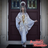 Silver Sequin Duster, NYE Art Nouveau Bat Wing Dressing Gown, New Year's Eve Glamorous Erte Burlesque Costume Cocoon Robe, Fortune Teller Gatsby Oracle Flowing Kimono, 1920s Dance Wrap Drag Queen Old Hollywood Halloween Carnival Goddess Majestic