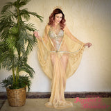Sheer Majestic Golden Kimono, Ethereal Beaded Fringe Robe, Regal Fortune Teller Art Nouveau Reveal, Bat Wing Bohemian Dressing Gown, Cocoon Duster Drag Queen Burlesque Flowing Costume My Fair Lady Dance Jezebel's Boudoir Royal Romantic New Orleans