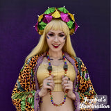 Leopard Velvet Bat Wing Gown Egyptian Green Crocodile Cocoon Dressing Robe Feather Fringe Swamp Poiret Kimono Wrap Bohemian Alligator Queen Burlesque Goddess Dance Carnival Costume Mardi Gras Majestic Louisiana Purple Green Gold Jezebel's Boudoir