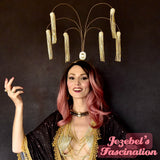 Celestial Moon Phases Star Kimono, Beaded Fringe Duster, Gothic Witch Golden Black Fortune Teller Bohemian Oracle Goddess Bat Wing Mystical Dressing Gown Festival Cocoon Robe Ethereal Poiret Drag Queen Burlesque Costume Occult Priestess Carnival Dance