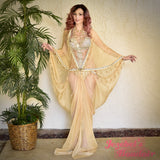 Sheer Majestic Golden Kimono, Ethereal Beaded Fringe Robe, Regal Fortune Teller Art Nouveau Reveal, Bat Wing Bohemian Dressing Gown, Cocoon Duster Drag Queen Burlesque Flowing Costume My Fair Lady Dance Jezebel's Boudoir Royal Romantic New Orleans