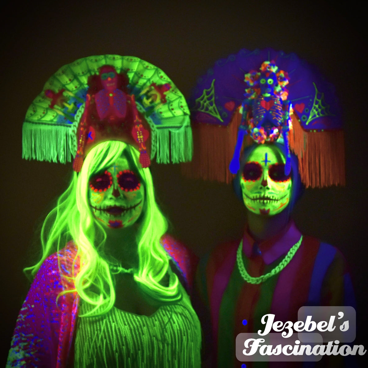 Neon UV Reactive Dia de Muertos Flower Crown, Day of the  display picture 3