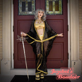 Black Gold Sequin Art Nouveau Rave Bat Wing Dressing Gown, New Year's Eve Festival Duster Erte Robe, NYE Fortune Teller Gatsby Oracle Flowing Kimono, 1920s Dance Reveal Drag Queen Burlesque Old Hollywood Glam Halloween Costume Goddess Majestic Empress