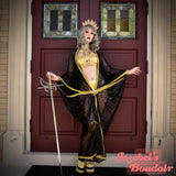 Black Gold Sequin Art Nouveau Rave Bat Wing Dressing Gown, New Year's Eve Festival Duster Erte Robe, NYE Fortune Teller Gatsby Oracle Flowing Kimono, 1920s Dance Reveal Drag Queen Burlesque Old Hollywood Glam Halloween Costume Goddess Majestic Empress