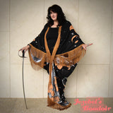 Snakes Art Nouveau Moon Phases Robe, Mystical Eye Star Gold Black Witch Bat Wing Fortune Teller Duster, Oracle Kimono, Flowing Fringe Celestial Dressing Gown, Festival Oddity Robe Flowing Belly Dance Goddess Bohemian Plus Size Costume Priestess Festie