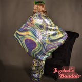 Sequin Art Deco Mardi Gras Bat Wing Dressing Gown Agate Cocoon Robe Fortune Teller Purple Holographic Kimono Poiret Flowing Wrap Nouveau Green Gold Queen Burlesque Carnival Gatsby Costume Goddess Fantasy Empress Majestic New Orleans Jezebel's Boudoir