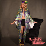 Sequin Art Deco Mardi Gras Bat Wing Dressing Gown Agate Cocoon Robe Fortune Teller Purple Holographic Kimono Poiret Flowing Wrap Nouveau Green Gold Queen Burlesque Carnival Gatsby Costume Goddess Fantasy Empress Majestic New Orleans Jezebel's Boudoir