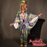 Sequin Art Deco Mardi Gras Bat Wing Dressing Gown Agate Cocoon Robe Fortune Teller Purple Holographic Kimono Poiret Flowing Wrap Nouveau Green Gold Queen Burlesque Carnival Gatsby Costume Goddess Fantasy Empress Majestic New Orleans Jezebel's Boudoir