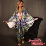 Sequin Art Deco Mardi Gras Bat Wing Dressing Gown Agate Cocoon Robe Fortune Teller Purple Holographic Kimono Poiret Flowing Wrap Nouveau Green Gold Queen Burlesque Carnival Gatsby Costume Goddess Fantasy Empress Majestic New Orleans Jezebel's Boudoir