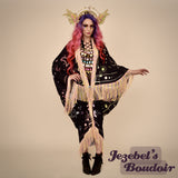 Astrology Wheel Pastel Rainbow Witch Duster, Celestial Crescent Moon Star Sun Bat Wing Dressing Gown, Planet Fortune Teller Zodiac Robe, Flowing Oracle Occult Priestess Pagan Belly Dance Flowing Costume, Mystical Eye Fantasy Goddess Majestic Bohemian