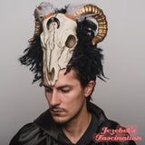 Goat Skull Voodoo Black Headpiece Golden Horns Witch Doctor WGT Gothic Costume Samhain Headdress Baphomet Satan Festival Pagan Devil Tarot Cryptic Demon Shaman Mystical Theater Beelzebub Aries Cosplay Carnival Mardi Gras Ram Inverted Moon God Pagan