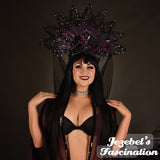 Purple Bat Gothic Headdress Romantic Headpiece Vampire Ball Lace WGT Costume Majestic Skeleton Queen Samhain Black Oddity Bride Unique Hand Made Headwear Gothique Romantique Boofer Theater Halloween Mystical New Orleans Cosplay Underground