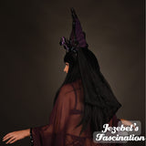 Purple Bat Gothic Headdress Romantic Headpiece Vampire Ball Lace WGT Costume Majestic Skeleton Queen Samhain Black Oddity Bride Unique Hand Made Headwear Gothique Romantique Boofer Theater Halloween Mystical New Orleans Cosplay Underground