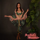Caftan Beach Cover Feather Flamingo Wrap Shawl Kaftan Tiki Retro Kimono Palm Tree Emerald Green Burlesque Tropical Oasis Cocoon Dressing Gown Pink Caribbean Hukilau Viva Las Vegas Damask Mediterranean Jezebel's Boudoir Carnival Jewel Tone Festival