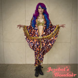 Mystical Mushroom Duster, Satin Celestial Orange Purple Indigo Robe, Beaded Golden Star Fringe, Witch Bat Wing Fortune Teller Duster, Mushroom Oracle Kimono, Majestic Flowing Celestial Dressing Gown, Festival Oddity Belly Dance Goddess Costume Festie