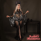 Sheer Spider Web Robe, Black Silver Witchy Duster, Art Nouveau Halloween Kimono Costume, Tulle Bat Wing Dressing Gown, Cocoon Robe Gothic Vampire Ball Poiret Belly Dance Wrap Bride Drag Queen Burlesque Theater Goddess Majestic Gothique Romantique