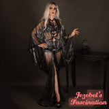Sheer Spider Web Robe, Black Silver Witchy Duster, Art Nouveau Halloween Kimono Costume, Tulle Bat Wing Dressing Gown, Cocoon Robe Gothic Vampire Ball Poiret Belly Dance Wrap Bride Drag Queen Burlesque Theater Goddess Majestic Gothique Romantique