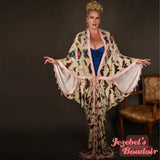 Velvet Art Nouveau Moth Bat Wing Pink Dress Gown Pearl Cocoon Robe Kimono Fantasy Gold Oddity Drag Queen Burlesque Bohemian Flowing Costume Glamorous Fortune Teller Vaudeville Jezebel's Boudoir Photoshoot Duster Romantic Majestic New Orleans Drop Waist
