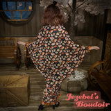 Sushi Pom Pom Fringe Kimono, Tiki Kitsch Caftan, Dingle Balls Bat Wing Dressing Gown, Nigiri Japanese Geisha, Cocoon Robe, Quirky Poiret Flowing Beach Wrap Cover Kaftan, Burlesque Dance Drop Waist Costume Jezebel's Boudoir Duster