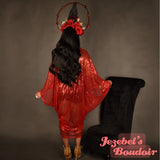 Red Sequin Art Nouveau Bat Wing Dressing Gown Cocoon Robe Fortune Teller Gatsby Oracle Flowing Kimono 1920s Belly Dance Wrap Drag Queen Duster Burlesque Poiret Old Hollywood Glamorous Halloween Costume Carnival Goddess Majestic Jezebel's Boudoir