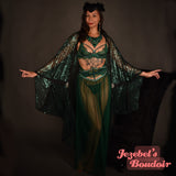 Emerald Green Sequin Art Nouveau Bat Wing Dressing Gown Cocoon Robe Duster Fortune Teller Gatsby Oracle Flowing Kimono 1920s Belly Dance Wrap Drag Queen Burlesque Dark Deco Theater Vaudeville Halloween Costume Carnival Goddess Majestic Jewel Tone