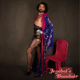 Reversible Mermaid Sequin Bat Wing Gown Cocoon Dressing Robe Lavender Hot Pink Feather Fringe Poiret Kimono Belly Dance Wrap Shawl Drag Queen Burlesque Duster Costume Mardi Gras Carnival Goddess Majestic Vaudeville Fantasy Jezebel's Boudoir Glamourous