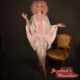 Celestial Moon Phases Star Kimono Fringe Duster Pastel Pink Fortune Teller Bohemian Oracle Goddess Bat Wing Witch Mystical Dressing Gown Oddity Festival Cocoon Robe Ethereal Art Nouveau Poiret Drag Queen Burlesque Costume Occult Priestess Carnival Dance