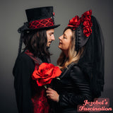 Rococo Rose Vampire Bride Veil Victorian Kokoshnik WGT Black Grey Gothic Romantic Bridal Crown Blood Red Mistress Queen Wedding Headdress Costume Masquerade Mantilla Spanish Countess Boofer Gothique Romantique Mourning Underground Underworld Cryptic