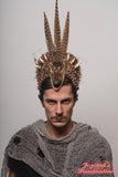 Alligator Feather Swamp Jungle Monster New Orleans Voodoo Priest Oddity Rougarou Witch Doctor Mardi Gras Headpiece Reptile Forest Shaman Crocodile Headdress Spanish Moss Teeth Juju Grunch Crown Black Magic Green Creepy Theater Costume Masculine Oracle
