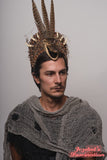 Alligator Feather Swamp Jungle Monster New Orleans Voodoo Priest Oddity Rougarou Witch Doctor Mardi Gras Headpiece Reptile Forest Shaman Crocodile Headdress Spanish Moss Teeth Juju Grunch Crown Black Magic Green Creepy Theater Costume Masculine Oracle
