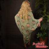 Caftan Beach Cover Feather Flamingo Wrap Shawl Caftan Tiki Retro Kimono Palm Tree Mint Green Burlesque Tropical Oasis Cocoon Dressing Gown Pink Caribbean Hukilau Viva Las Vegas Art Nouveau Mediterranean Jezebel's Boudoir Carnival Mardi Gras Festival