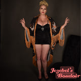 Luna Moth Art Nouveau Moon Phases Robe, Star Gold Black Witch Bat Wing Fortune Teller Duster, Mushroom Oracle Kimono, Fringe Celestial Dressing Gown, Festival Oddity Robe Flowing Belly Bohemian Dance Goddess Fantasy Costume Priestess Mystical Wings Festie