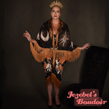 Luna Moth Art Nouveau Moon Phases Robe, Star Gold Black Witch Bat Wing Fortune Teller Duster, Mushroom Oracle Kimono, Fringe Celestial Dressing Gown, Festival Oddity Robe Flowing Belly Bohemian Dance Goddess Fantasy Costume Priestess Mystical Wings Festie