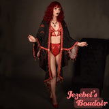 Mystical Snake Moon Phases Kimono Beaded Fringe Duster Magic Hands Gothic Fortune Teller Bohemian Oracle Goddess Bat Wing Witch Red Celestial Festival Cocoon Robe Dark Deco Black Poiret Serpent Queen Burlesque Costume Occult Gothic Romantic Priestess