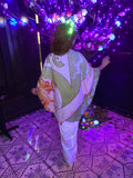 Absinthe Art Nouveau Little Green Faerie Bat Wing Kimono Dressing Gown Fairy Cocoon Robe Bohemian Golden Beaded Fringe Poiret Goddess Belly Dance Wrap Robette Burlesque Theater Costume Corset Fantasy Majestic Hand Made Jezebel's Fascination Boudoir