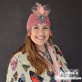 Pink Flapper Peacock Feather Turban Mauve Headpiece 1920s Gatsby Party Tassel Headwrap Mystical Costume Burlesque Showgirl Dance Drag Queen Theater Art Deco Nouveau Romantic Hand Made Unique Gypsy Fortune Teller New Orleans Theatrical Halloween