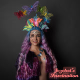 Rainbow Butterfly Neon Light Up Fantasy Crown EDC Burning Man Festival Vegan Headpiece Rave Flower Child Trippy Costume Headdress Drag Queen Mardi Gras Cosplay Carnival Electric Forest Lisa Frank Colorful Glitter Metallic Easter Spring Parade