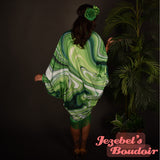 Trippy Green Fringe Flowing Duster Festival Kimono Bohemian Fortune Teller Bat Wing Dressing Gown Oracle Cocoon Robe Fringe Boho Goddess Duster Belly Dance Wrap Burlesque Costume Festival Boudoir Mardi Gras New Orleans Jezebel's Fascination