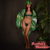 Trippy Green Fringe Flowing Duster Festival Kimono Bohemian Fortune Teller Bat Wing Dressing Gown Oracle Cocoon Robe Fringe Boho Goddess Duster Belly Dance Wrap Burlesque Costume Festival Boudoir Mardi Gras New Orleans Jezebel's Fascination