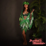 Trippy Green Fringe Flowing Duster Festival Kimono Bohemian Fortune Teller Bat Wing Dressing Gown Oracle Cocoon Robe Fringe Boho Goddess Duster Belly Dance Wrap Burlesque Costume Festival Boudoir Mardi Gras New Orleans Jezebel's Fascination