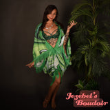 Trippy Green Fringe Flowing Duster Festival Kimono Bohemian Fortune Teller Bat Wing Dressing Gown Oracle Cocoon Robe Fringe Boho Goddess Duster Belly Dance Wrap Burlesque Costume Festival Boudoir Mardi Gras New Orleans Jezebel's Fascination