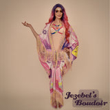 Pastel Luna Moth Moon Phases Star Rainbow Witch Wrap, Pink Purple Crystals Witch Fringe Bat Wing Fortune Teller Oracle Duster, Flowing Mystical Empress Kimono, Priestess Dressing Gown, Celestial Festival Robe Bohemian Dance Goddess Fantasy Queen Costume