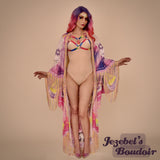 Pastel Luna Moth Moon Phases Star Rainbow Witch Wrap, Pink Purple Crystals Witch Fringe Bat Wing Fortune Teller Oracle Duster, Flowing Mystical Empress Kimono, Priestess Dressing Gown, Celestial Festival Robe Bohemian Dance Goddess Fantasy Queen Costume